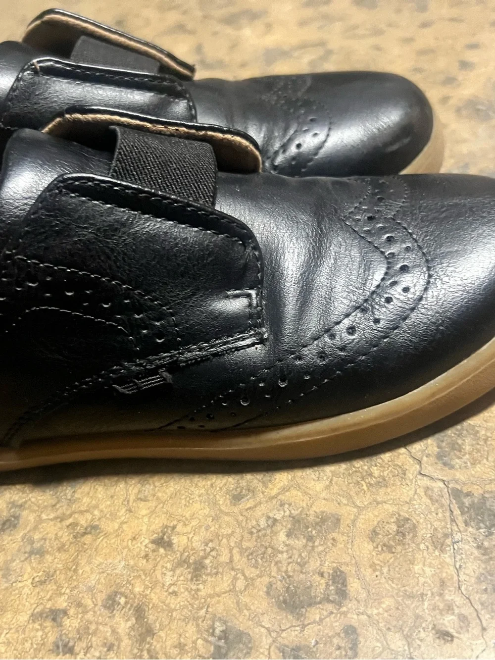 Kids Black Slip-On Dress Shoes with Tan Sole